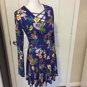 Tropical Floral Print Dress with Cage Detail